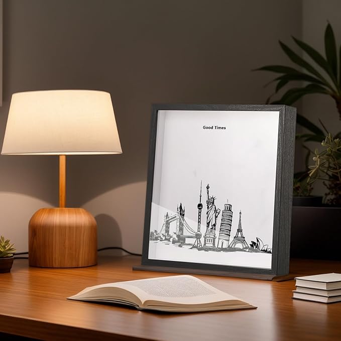 12x12 Travel Adventure Archive Box, Ticket Box for Wall Or Tabletop, Memory Box Wood Frame (Black)