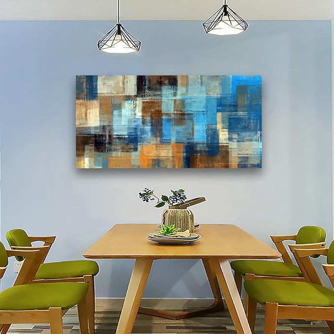 Colour Abstract Pictures Canvas Wall Art for Living room Office Bedroom Wall Decor,Abstract Wall Art Print Paintings Modern Cool Blue Yellow Artwork Waterproof Ready to Hang-20x40inch