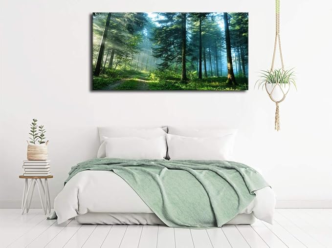 Green Forest Canvas Wall Art Living Room Wall Decor Large Nature Pictures Canvas Artwork Contemporary Wall Art Modern Landscape Pine Trees for Kitchen Office Home Decoration 20" x 40"