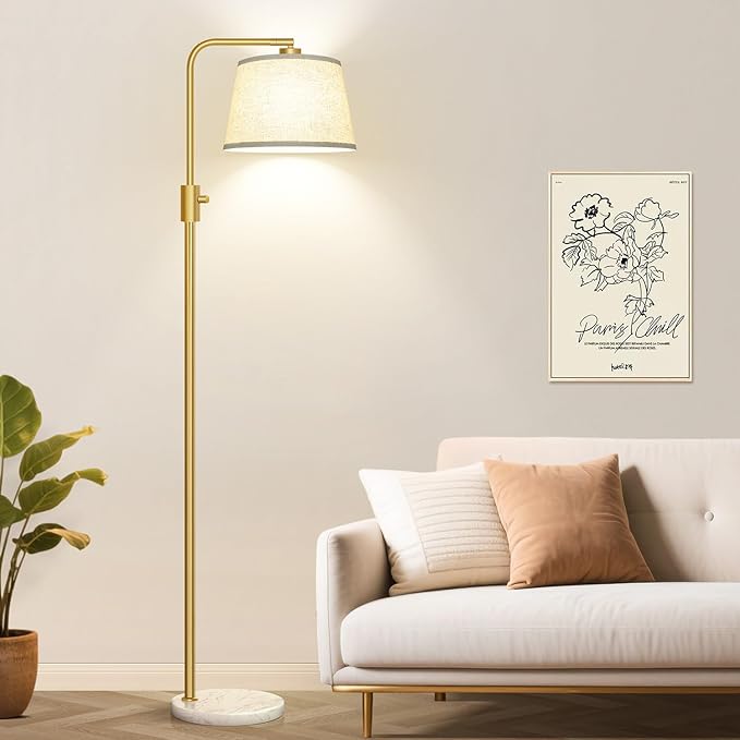 Nintiue Dimmable Gold Floor Lamp, 1000 LM LED Edison Bulb Included, Arc Floor Lamps for Living Room with Marble Base, Modern Standing Lamp Tall Lamps for Living Room Bedroom