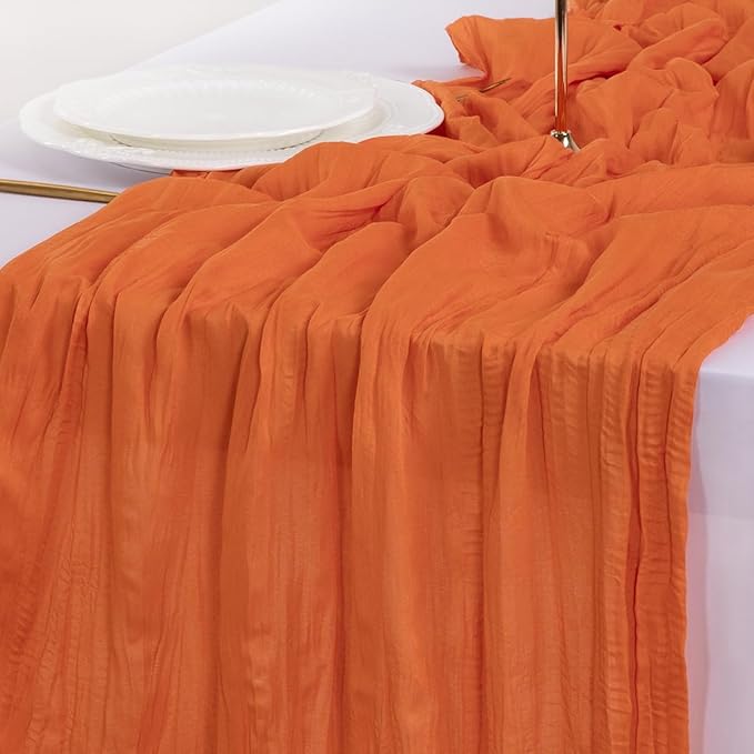 Socomi Orange Fall Thanksgiving Cheesecloth Table Runner Boho Rustic Gauze 120 inch 10FT Cheese Cloth Runner for Wedding Party Baby Shower Birthday Home Decor Holiday Decorations