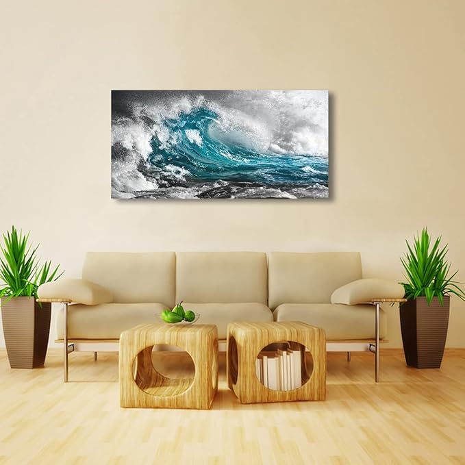 Sea Wave Pictures Canvas Wall Art For Living Room Bedroom Wall Decor,Surge Wall Art Print Paitnings for Home Decor,Morden Artwork Sea Seascape Canvas Art Waterproof Ready to Hang-28x57 Inches