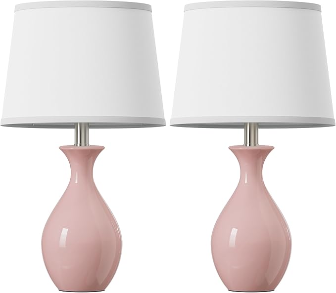 PARTPHONER Table Lamp Set of 2, Modern Ceramic Bedside Lamps for Night Stands, Classic Small Lamp Nightstand Lamp for Bedroom Living Room Desk End Table Rocker Swtich Pink