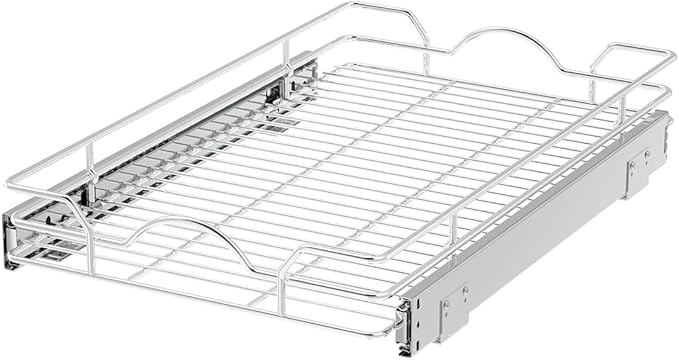 OCG Pull Out Cabinet Organizer 2 Pack (15" W x 21" D), Pull out Shelves 1 Tier, Cabinet Slide Out Shelves for Base Cabinet Organization in Kitchen Bathroom Pantry, Bottom Mount, Chrome Finish