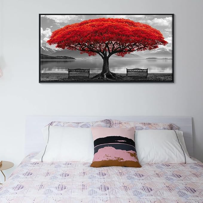 YDYSUNE Black and White Red Tree Wall Art Canvas Print Picture Large Red Tree Landscape Art work for Living Room Bedroom Office Home Wall Decoration Decor With Frame 20x40IN