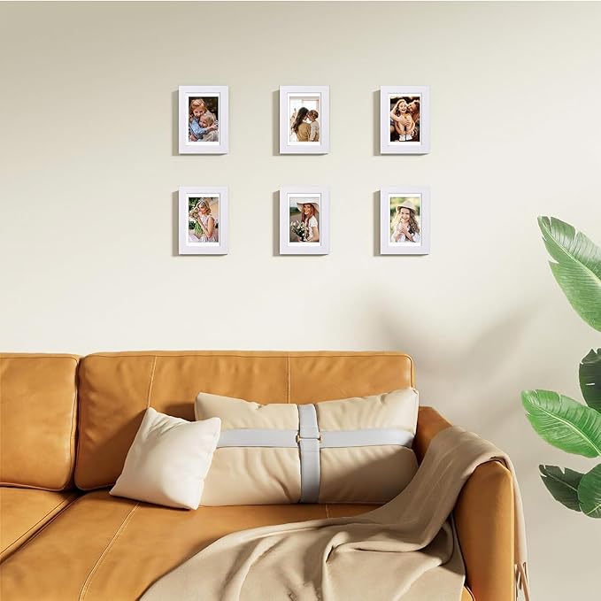 Vittanly 4x6 Picture Frames Set of 9, Shatter Resistant Plexiglass, Display 3.5x5 Pictures with Mat or 4x6 without Mat, Photo Frames for Wall or Tabletop, Engineered Wood, White