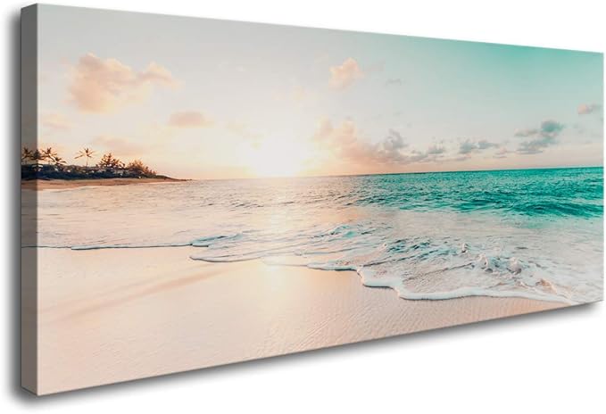 DZL Art S73850 Wall Art Canvas Prints Beach Sunset Ocean Waves Nature Pictures Painting Canvas Paintings Ready to Hang for Home Decorations Wall Decor
