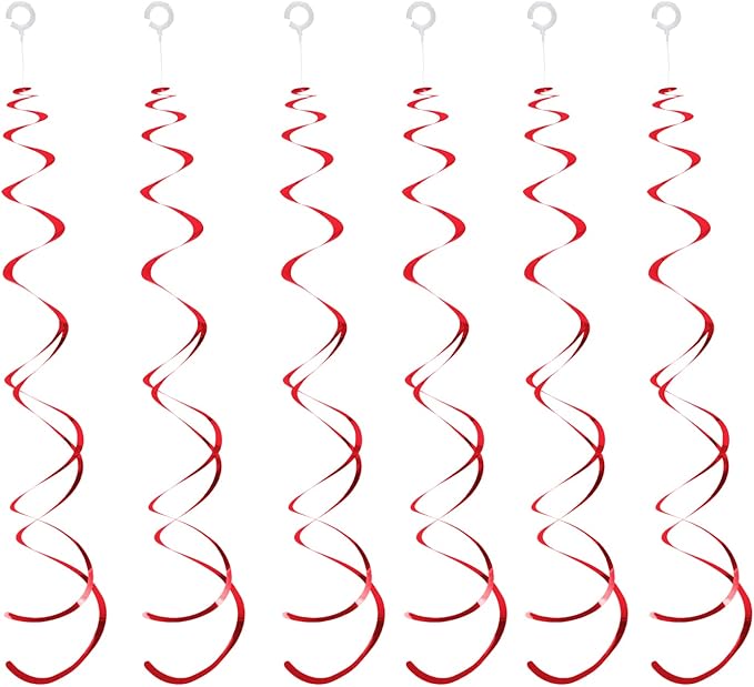 30 Pieces Red Party Swirls Decorations, Foil Ceiling Hanging Swirls Whirls Decoration for Wedding Baby Shower Anniversary Graduation Party Supplies