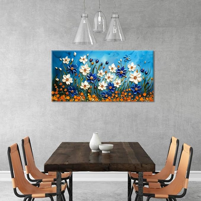 ZESTFLICKR Daisy Canvas Wall Art Daisies Flower Oil Painting Print Modern Floral Canvas Painting Artwork Nature Painting for Living Room Bedroom Home Office Kitchen Decoration (20x40 inches)