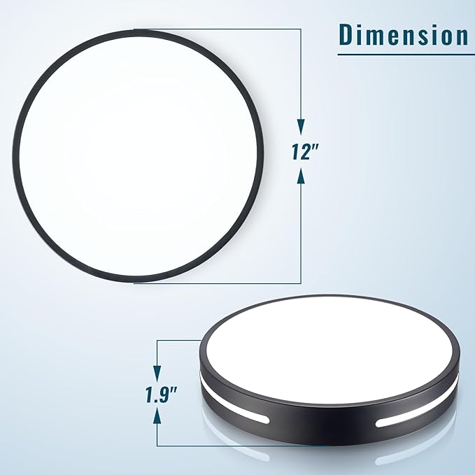 LED Ceiling Light Flush Mount 24W, Black Kitchen Light Fixture Ceiling Mount Dimmable Set of 2, 12 inch Close to Ceiling Light Fixture 5CCT for Bedroom, Bathroom, Living Room