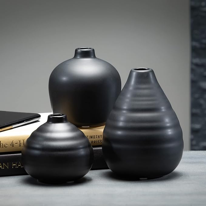 Sullivans Ceramic Vase Set- 3 Small Matte Black Vases, Modern Home Décor, Modern Farmhouse; Ideal Shelf Décor, Centerpieces, Table Décor, Bookshelf, Mantle, (CM3084)
