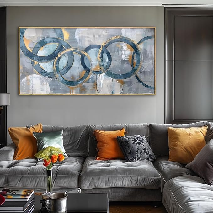 youkuart Wall Art Abstract Fantasy Teal Blue Graffiti Canvas Prints for Living Room Bedroom Dining Room Home Office Decor Large Framed Ready to Hang 24"x48"