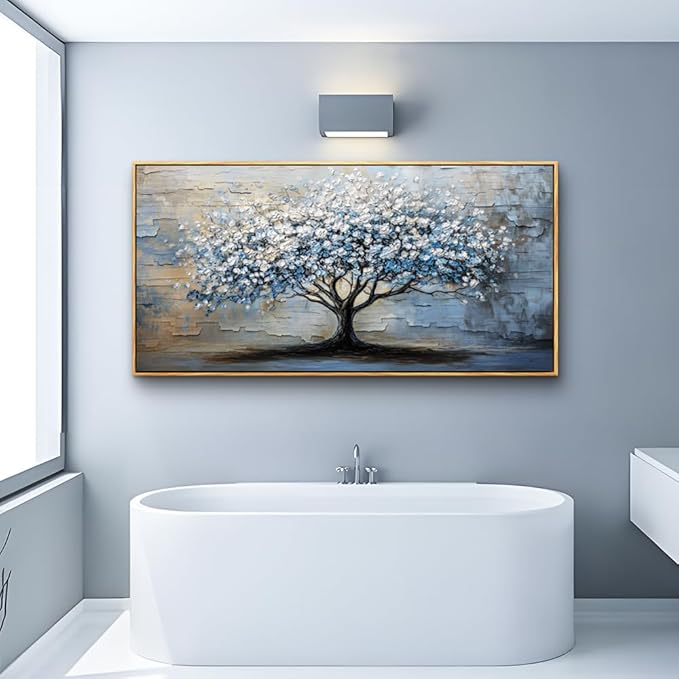 ERQINHUA Abstract Wall Art Living Room Large Wall Decor Wood Framed Art For Office Wall Pictures Blue Grey Tree Painting Canvas Printing Artwork Bedroom Restaurant Home Decoration Aesthetic 30"X60"