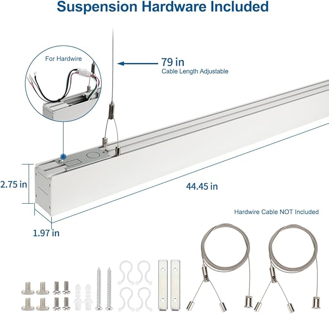 DAKASON 4FT Linkable LED Linear Light, 35W Down 15W Up Light, 3/4/5000K CCT Selectable, Commercial Linear Lighting Fixture for Office, Dimmable Suspended Lighting for School, Market, 4Pack White
