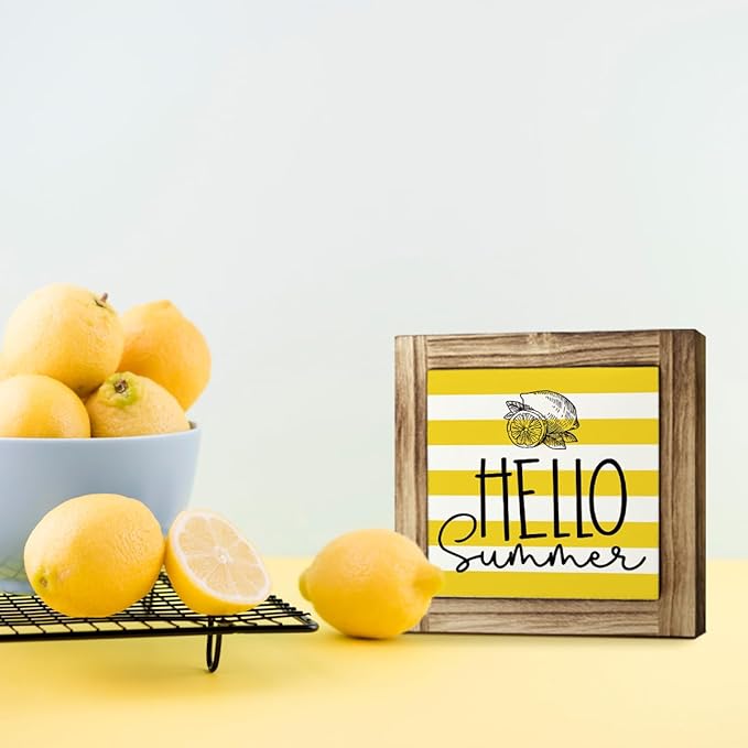 Summer Decoration, Rustic Tabletop Decor Signs, Wood Box Sign Desk Decor, Summers Seasonal Decoration Signs for the Home, Vintage Cafe Shop Decors, Hello Summer Sign 5.9×5.9inches