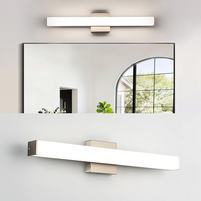 Bathroom Vanity Light Brushed Nickel Square LED 24 inch 14W 4000K Natural White Light Wall Bar Lighting Fixtures Over Mirror (Brushed Nickel, 24inch 4000K Dimmable)