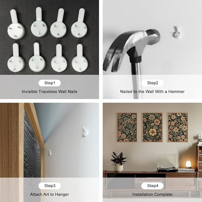 HPINUB Vintage Wildflower Flowers Framed Canvas Wall Art Set,Modern Botanical Floral Wall Decor,Retro Neutral Flower Artwork,Boho Mid Century Plant Art Prints for Living Room,Bedroom,Office-16 x24 x3