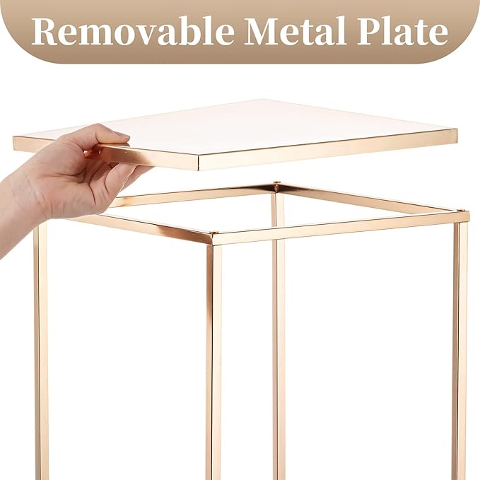 Sziqiqi Wedding Centerpieces Vase For Tables With Plates - 2 Pcs Metal Column Geometric Flower Stand 23.6in Gold Flower Display Rack Decorations For T-Stage Reception Party Fiesta Event Home Christmas