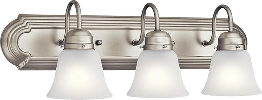 Kichler 24" 3-Light Vanity Bath Light in Brushed Nickel, Modern Bathroom Light with Clear Satin Etched Glass, (24" W x 8" H), 5337NIS