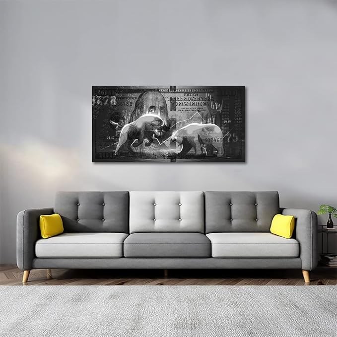 Yatsen Bridge Canvas Print Wall Art - Wall Street Charging Bull Bear 40" x 20" Modern Abstract Artwork, Waterproof, Ready to Hang for Living Room, Bedroom, Kitchen, Office
