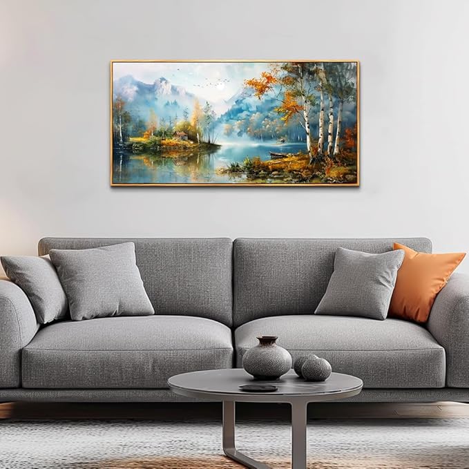 ZUITINGHUA Wood Framed Canvas Wall Art For Living Room Wall Decor For Bedroom Office Wall Decoration Lake View Painting Tree Forest Pictures Artwork Room Aesthetic Home Decor Ready To Hang 20x40 In