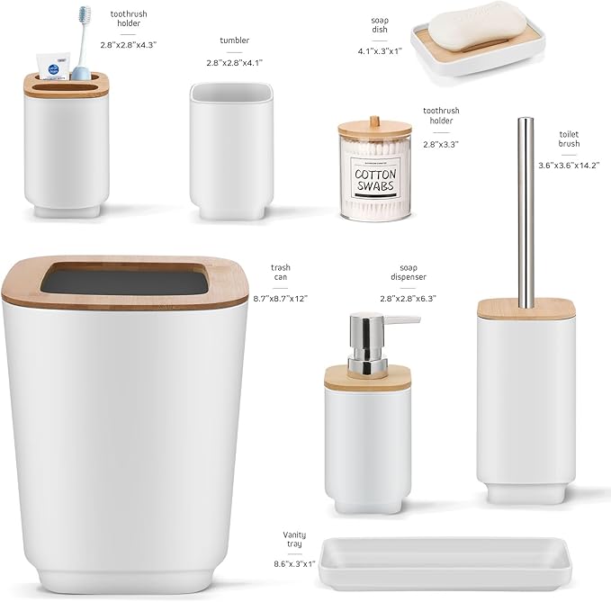 Bathroom Accessories Set,White Bathroom Set,24 Pieces Bathroom Accessory Set with Shower Curtain,Trash Can for Bathroom Accessories Décor and Home Gifts