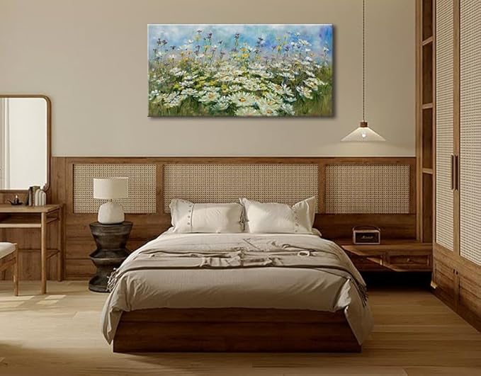 OKEXCKK Vintage Flowers Canvas Wall Art Decor Rustic Landscape Picture Poster Wildflower Large Painting Print for Bedroom Living Room Office 20"x40"