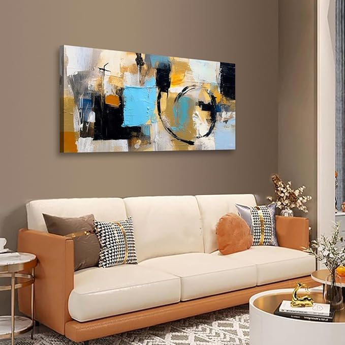 Abstract Wall Art for Living Room Bedroom Boho Wall Decor Large Black Blue Yellow Pictures Canvas Wall Art Prints Office Farmhouse Oil Paintings Modern Artwork Waterproof Ready to Hang - 20in * 40inch
