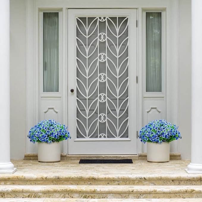 Artificial Faux Plants Flowers Outdoor Spring Summer Decoration, 16 Bundles Artificial Flowers Outdoor UV Resistant Fake Plastic Flowers Faux Plants for Planter Porch Patio Decor (16, Blue)