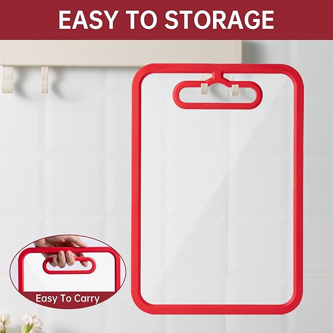 Tempered Glass Cutting Board for Kitchen Counter, Chopping Board with Non-Slip Edges, non toxic cutting board Set dishwasher safe, Heat & Shatter Resistant (Red 15"×11")