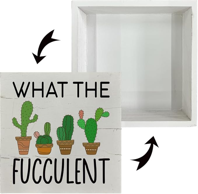 What the Fucculent Sign, Plant Decor, Box Sign Tabletop Decor, Cactus Decor, Plant Lover Home Decor, Greenery Office Decor, Office Desk Sign, Farmhouse Decor for Shelf, White Wooden Box Sign