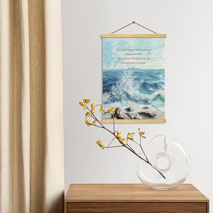 Christian Canvas Poster, Psalm 27:1 Canvas Poster Wood Hanger, Christian Wall Art, Bible Verse Posters, William Morris Prints Decor, Ocean Watercolor Decors, Home Decor Accent