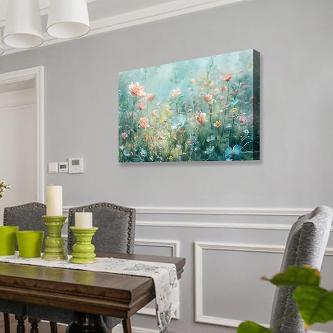 Tucai Decor Floral Canvas Wall Art Colorful Wildflowers Field Painting 30W x 58L inches Pink Blue and Yellow -Flowered Plants Art Prints Wall Decor for Living Room Bedroom Office Ready to Hang