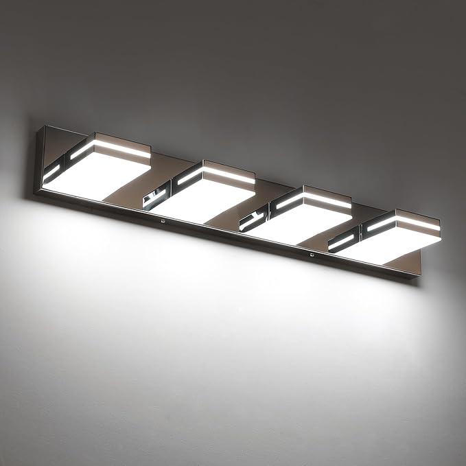 SineRise LED Modern Bathroom Vanity Light Fixtures (4-Light, 30-Inch, Dimmable), Chrome Modern Acrylic Bathroom Wall Lighting Fixtures Over Mirror (Cool White 6000K)