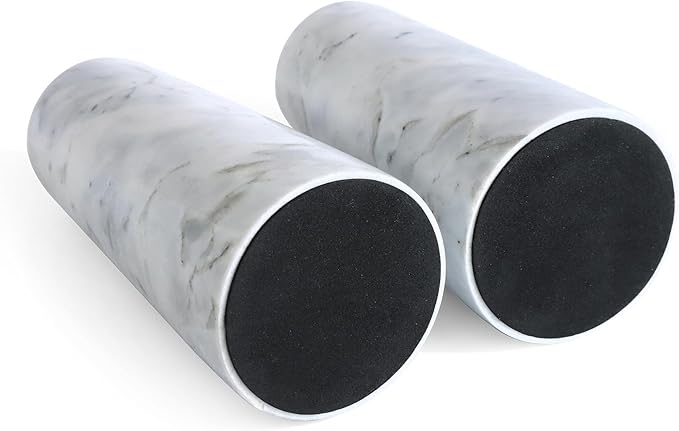 HofferRuffer Marble Candlestick Holders,Set of 2 Natural Stone Candle Holder Decorative Candle Stands for Wedding, Dinning, Party, Table Centerpieces, Fit 3/4'' Thick Taper Candles (Grey White)