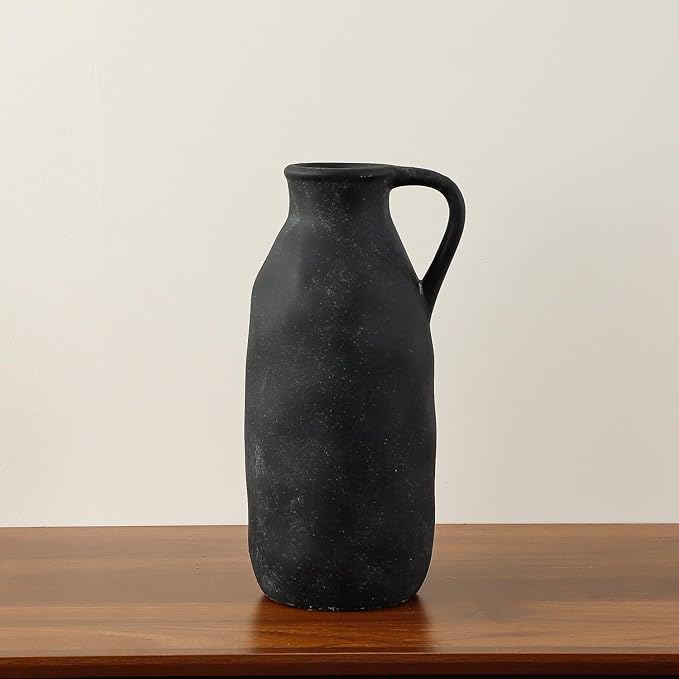 Large Ceramic Vase, Rustic Farmhouse Vase for Home Decor, Tall Decorative Flower Vase for Pampas Grass, Flowers, Living Room, Kitchen, Office Decor Table Centerpiece, 12.8 Inch Tall