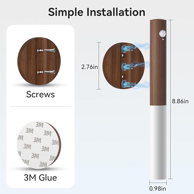Battery-Operated Wall Sconce Wall Lights: 2200mAh Rechargeable Motion Sensor Magnetic Wireless Stairway Lights Portable Hallway Light Wooden Wall Lighting for Bedroom Stair(White Light)