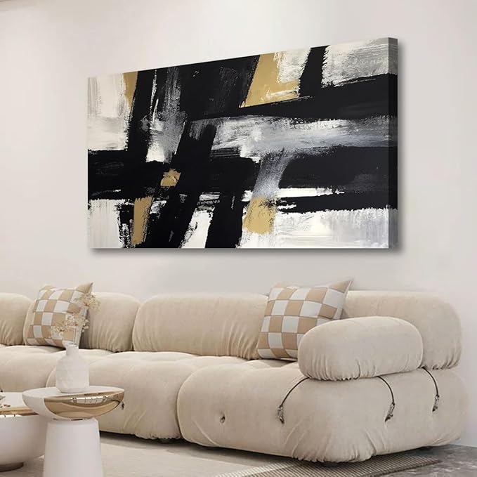 Abstract Canvas Wall Art for Living room Office Bedroom Black White Wall Art Print Oil Paintings Modern Gray Yellow Marble Pictures Cool Wall Decor Artwork Waterproof Ready to Hang - 20in * 40inch