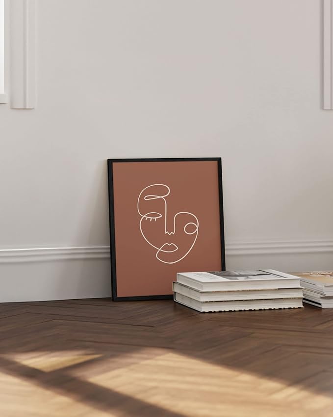 HAUS AND HUES Woman Drawing Line Art Wall Decor - Female Figure Wall Art, Silhouette Drawings Artwork Line Drawing Wall Art Minimalist Clay Abstract Face (16x20 Black Frame)