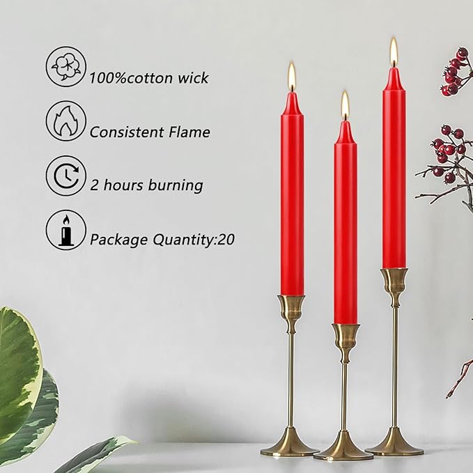 Set of 20 Red Candles – Mini Taper Candles for Christmas,Household, Wedding, Rituals, Prayer, Birthdays, Meditation, Altar,Party and Home Décor Candlesticks - 4 Inch Tall, Unscented (Red)