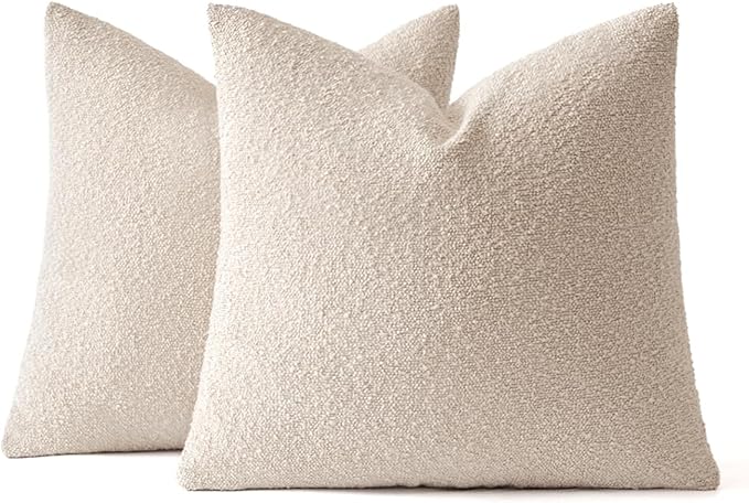 MIULEE 22x22 Inch Decorative Euro Sham Throw Pillows for Bed Set of 2 Textured Boucle Neutral Throw Pillow Covers Oatmeal Accent Solid Euro Couch Pillowcase Cozy Soft Sofa Livingroom Home Decor