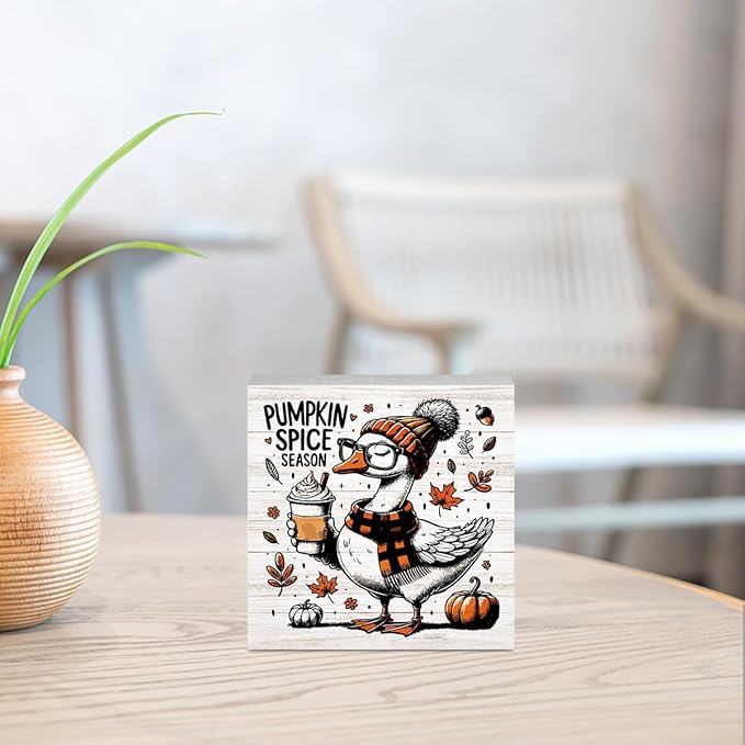 Funny Silly Goose Fall Decor for Home Office, Cute Fall Thanksgiving Decor, Autumn Pumpkin Decorations for Kitchen Gifts for Gooses Animals Lovers 5 x 5 inches (Tub 1708)