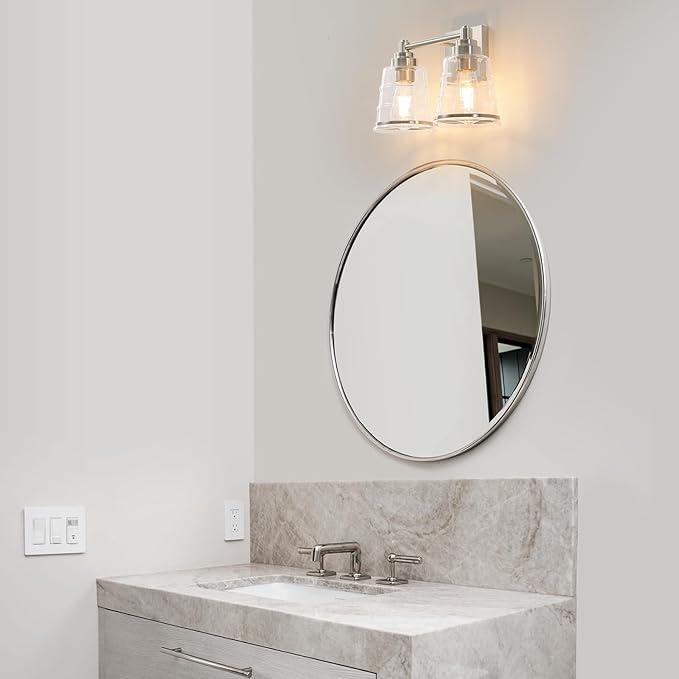 Brushed Nickel Bathroom Vanity Light Fixture, 2 Light Bathroom Light Fixtures Over Mirror with Clear lampshade and Metal Base Sconce,13.4 Inch Modern Vanity Light for Bathroom(Exclude E26 Bulb)