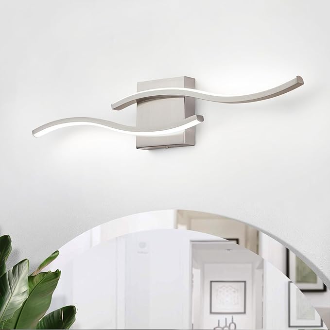 Modern Bathroom Light Fixtures, 23.6inch Dimmable Brushed Nickel Bathroom Vanity Lights Over Mirror, 15W Aluminum Wall Sconce Lighting Fixtures for Living Room 6000K White Light