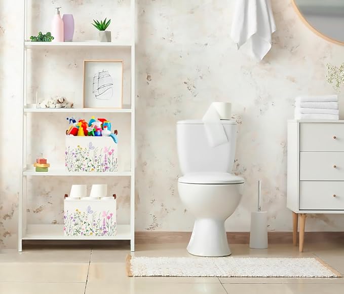 CLOCOR Rectangular Storage Basket Empty,Gift Basket,Waterproof Storage Bin with Handles,Room Decor(Flower)