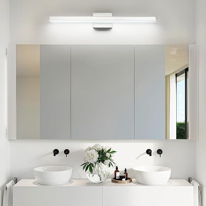 SineRise 32-Inch LED Modern Bathroom Vanity Light Bar, Chrome Modern Acrylic Bathroom Wall Lighting Fixtures Over Mirror (Cool White 6000K)