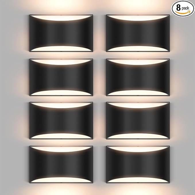 8 Pack Black Modern LED Wall Sconces, 3000K Warm White Hardwired Interior Wall Lights Up and Down Wall Mount Light for Bedroom,Living Room,Hallway(with G9 Bulbs)