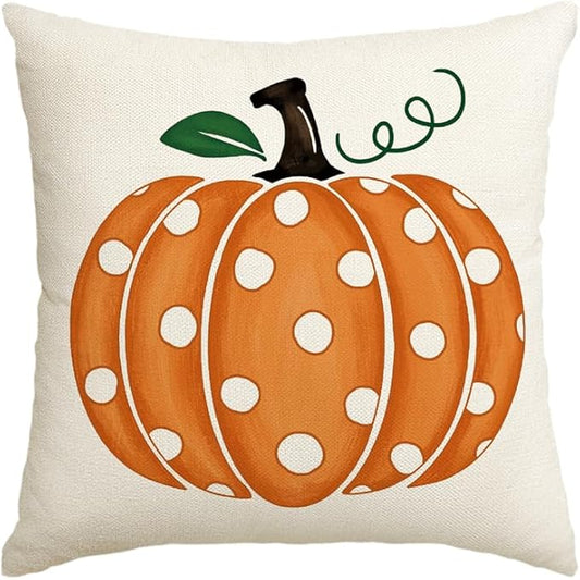 AVOIN colorlife Fall Polka Dots Pumpkin Throw Pillow Cover 16x16 Inch, Seasonal Autumn Thanksgiving Harvest Decoration for Home Sofa Couch
