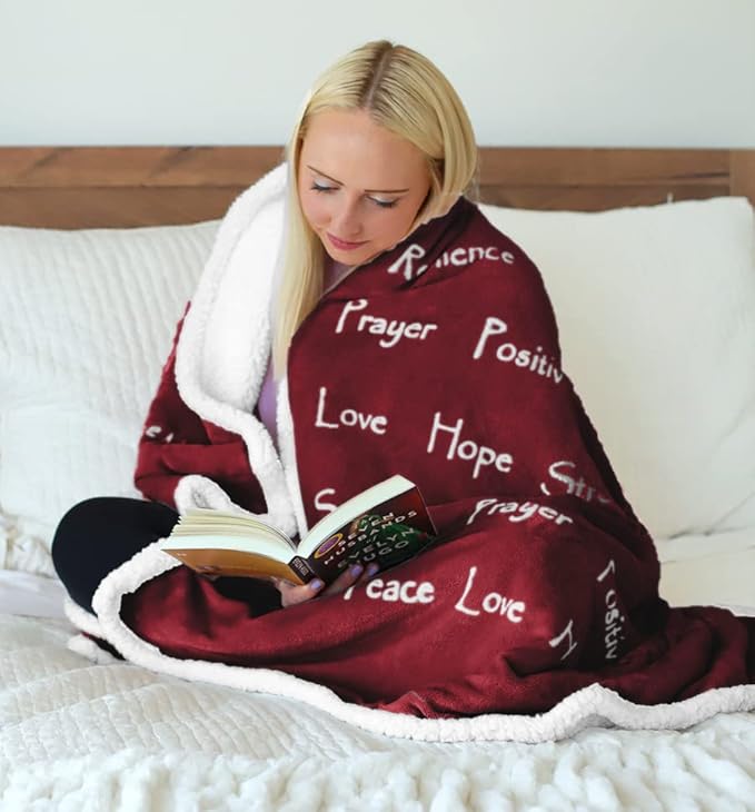 WOLF CREEK BLANKET - Compassion Blanket (Brand)- Strength Courage Super Soft Warm Hugs, Get Well Gift Blanket Plush Healing Thoughts Positive Energy Love & Hope (Burgundy, 50 x 65 Sherpa)