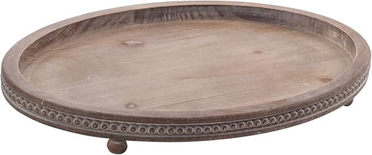 Decorative Tray, Oval Wooden Tray for Coffee Table Decor Kitchen Dinning Table Entryway, Small Beaded Tray for Holidays, Distressed Brown